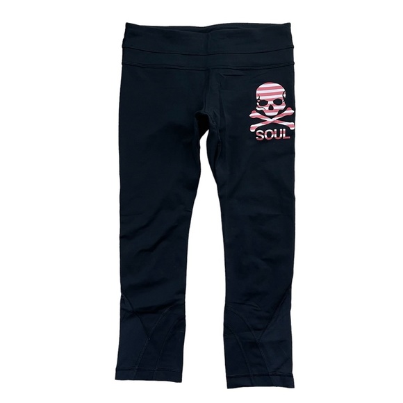 lululemon athletica Pants - Lululemon Pace Rival Crop Leggings Black Size 6 SoulCycle Logo Skull Crossbones